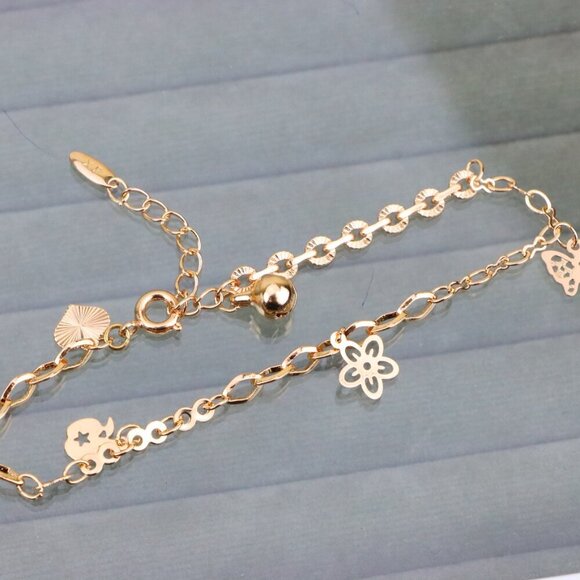 "Rose Gold Butterfly & Flower Charm Anklet, XPAL1037 - Picture 9 of 12